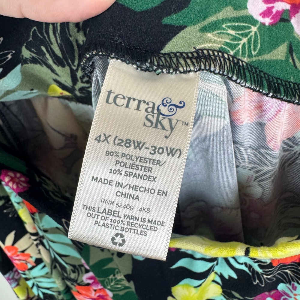 Terra & Sky Floral Pull On Maxi Skirt 4X Multicolor Stretch Side Slit Tropical - Picture 7 of 10